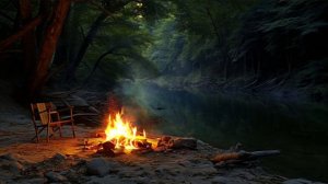 🔥 Костёр в лесу на берегу реки 3 часа | Уютный треск огня и шум воды для релакса и сна 🏕️💤