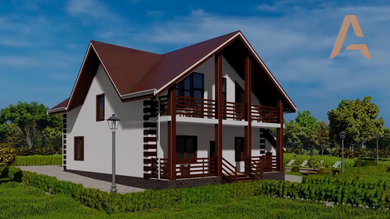 Классный дом с удобной планировкой. Проект дома с цокольным этажом, мансардой, террасой и балконом