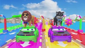 ВЕСЕЛАЯ КОРОВА И ЛЕВ НА ГИГАНТСКОЙ ГОРКЕ: Самый Длинный Спуск и Танцы Животных — Мультик 🐄🦁🌊