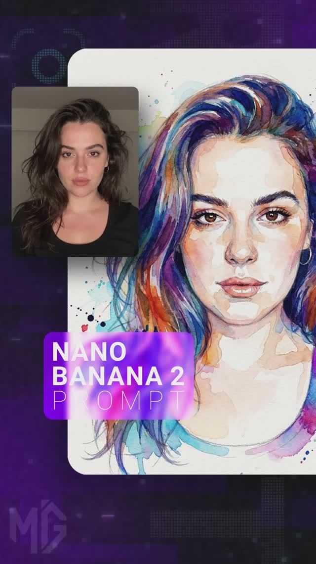 Обычное селфи → Акварельный стиль | Nano Banana 2 prompt