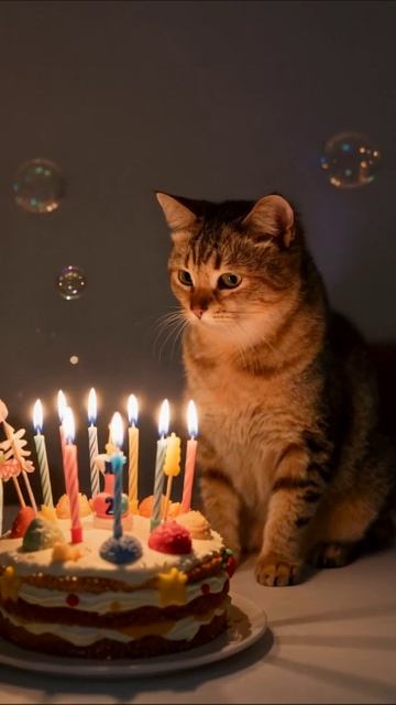 Котик на день рождения: волшебные моменты! #кот #деньрождения #счастье