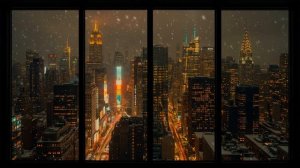 Невероятный Вид из Окна на Нью-Йорк для Проектора с Нежным Снегопадом и Звуками Ветра для Релаксации