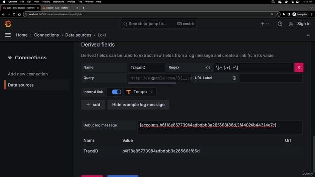 24. Navigating to Tempo from Loki logs