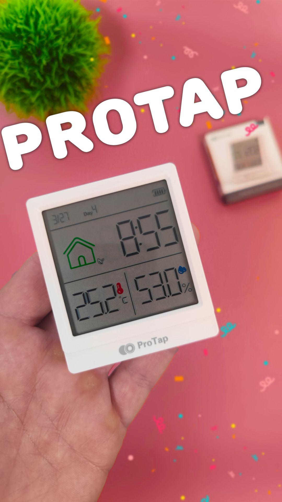 Комнатный Термометр Гигрометр ProTap E1C с ЭКРАНОМ 3.2", контролем Температуры, Влажности и Часами