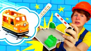 Тягач везет сломанный шлагбаум в автомастерскую - Машинки для детей