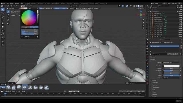 Cyborg Hard Surface Character Creation In Blender (7) 12 - UV Texture Sets & Vertex Color