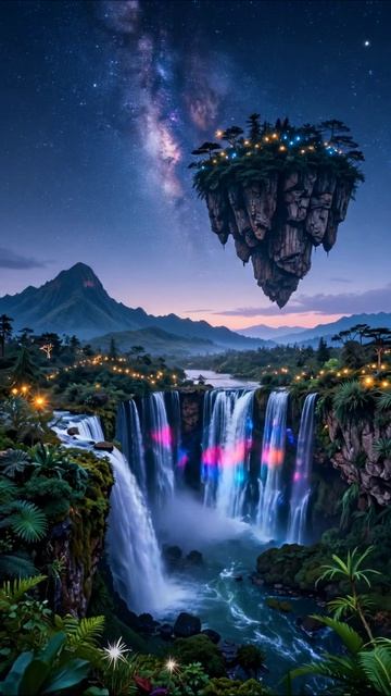 Загадочный мир водопадов и звезд #природа #фантазия #космос