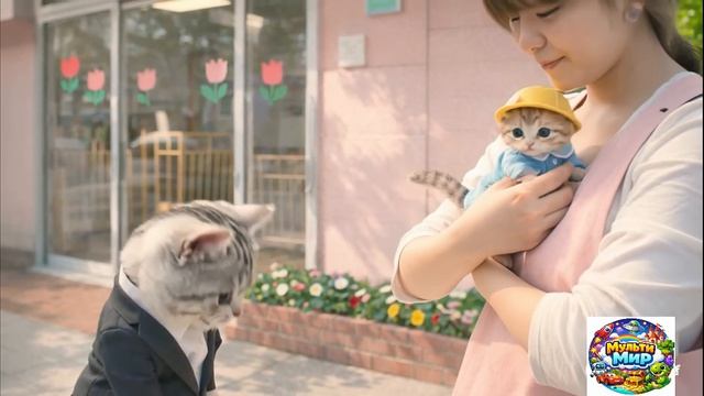 【Офисный котик Муги】Репортаж из жизни Муги, переживает за Чамару, впервые идущего в детский сад 🐱