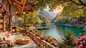 Веранда у озера с камином и джазом для отдыха на закате 🌿🔥