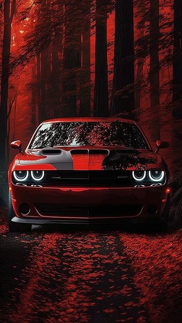 Мощный красный Dodge Challenger в багровом лесу + ЖМИ подписаться #Авто #Car #MuscleCar #Маслкар