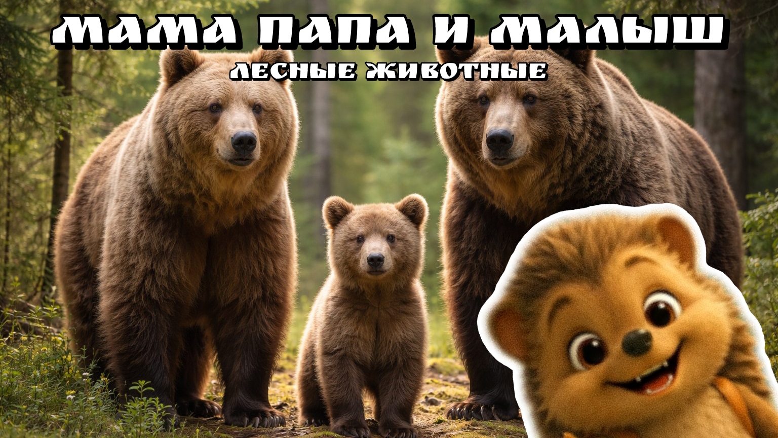 🐻 Мама, папа и малыш | Лесные животные | Как говорят животные
