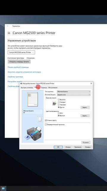 Набор для трансфера Purple Magic Pixma Canon - настройки принтера