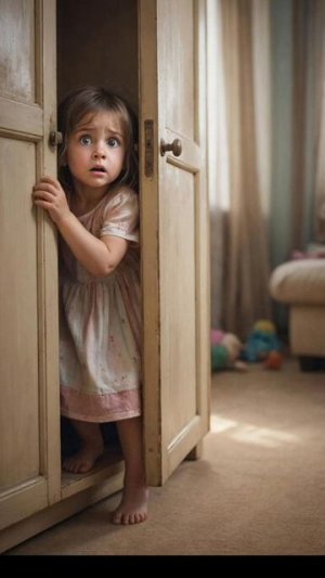 Маленькая девочка спряталась в шкафу