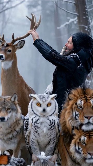 Зимний лес: удивительные животные и их дружба #животные #природа #фауна