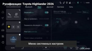Русификация Toyota Highlander 2026
Полная
Приборная панель 
Мультимедия и приложений