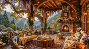 Веранда с камином и джазом в цветах для отдыха и уюта 🌸🔥