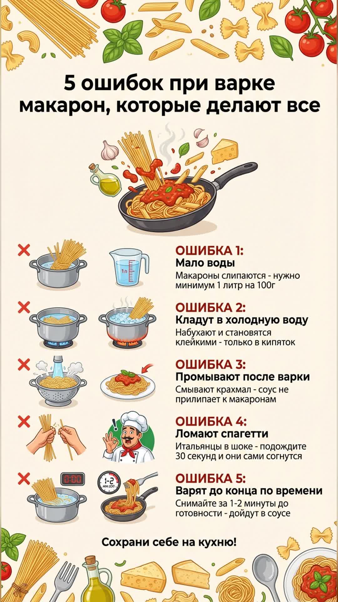 5 ошибок при варке макарон, которые делают все