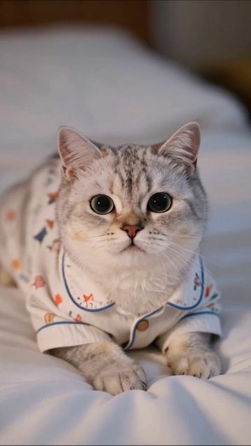 Милый котик в пижаме: забавные моменты! #кот #пижама #видео