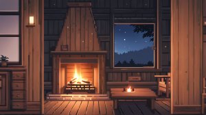 Уютный пиксельный дом с тёплым камином — спокойная анимация природы для сна