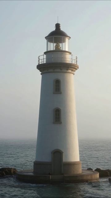 Маяк в тумане: красота морского побережья #маяк #природа #туман