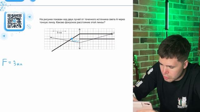 На рисунке показан ход двух лучей от точечного источника света A через тонкую линзу. Каково -№21487