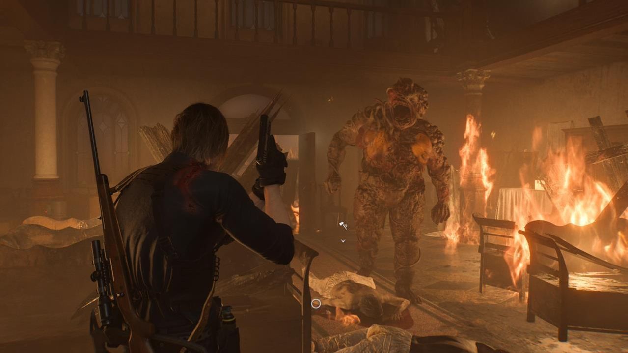 Леон против Здоровяка с волдырями в игре Resident Evil Requiem