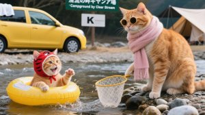 Умилительно! Японский поход с мамой-кошкой и котёнком у подножия Фудзи