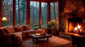 1 час уюта: дождь за окном и камин в загородном доме — расслабляющее видео для сна и отдыха