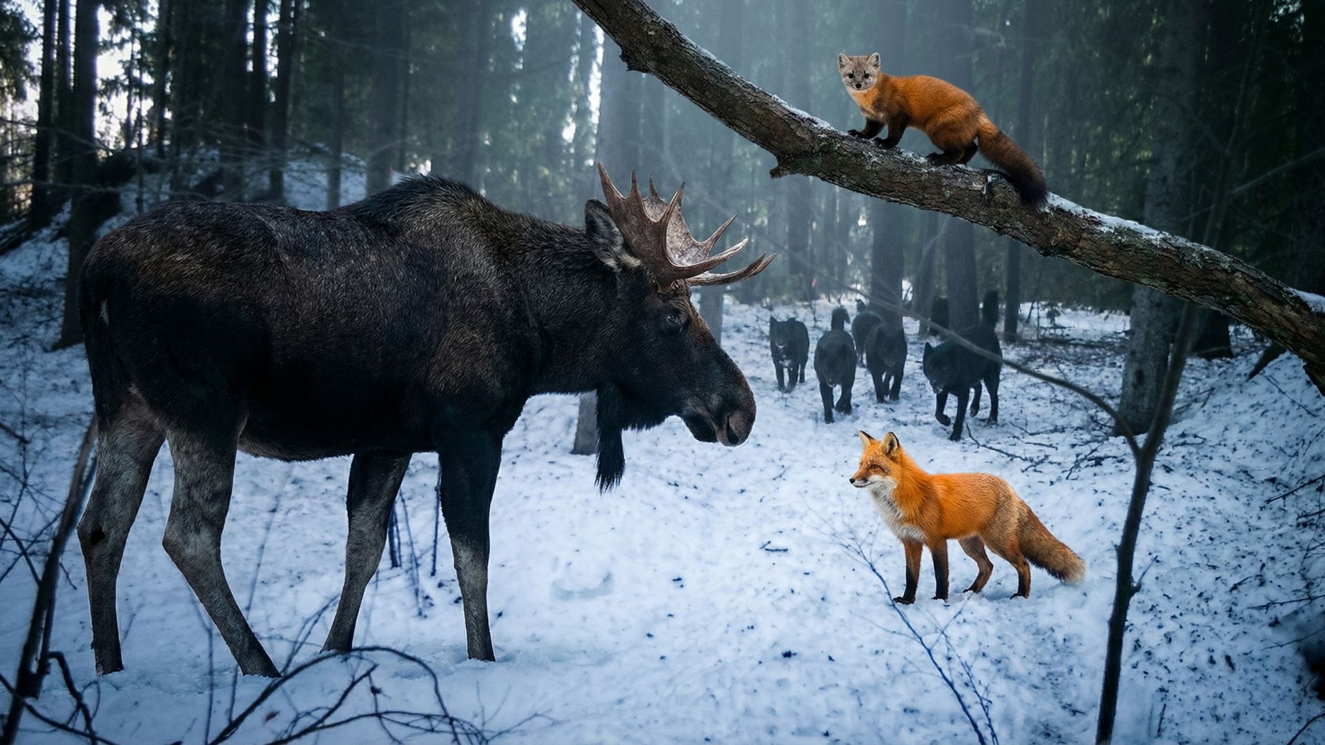 Фотоловушки в конце марта: лоси, куница, лиса и стая диких собак