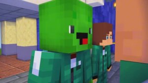 Джей Джей и Майки бегут в игре "Кальмары прыгают со скакалкой". Майнкрафт Мультик