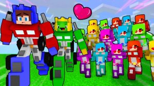 Джей Джей Трансформер окружен влюбленными девушками, а Майки грустит. Майнкрафт Мультик