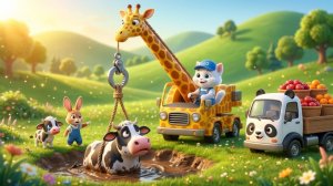 Мультики для детей. Теленок взмолился о помощи… И тут появился котенок с гигантским кран-машиной