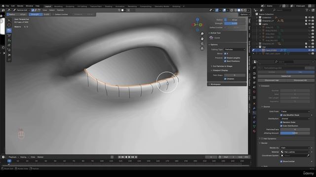 Cyborg Hard Surface Character Creation in Blender (8) 2 - Hair Eyelashes 2