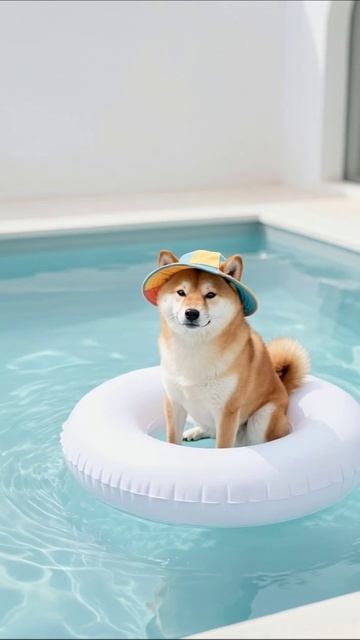 Собака в шляпе: летние приключения в бассейне #собака #лето #приключения