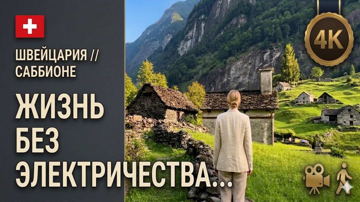 Швейцария // Саббионе: Сказочная деревня хоббитов из камня в Альпах 4K POV