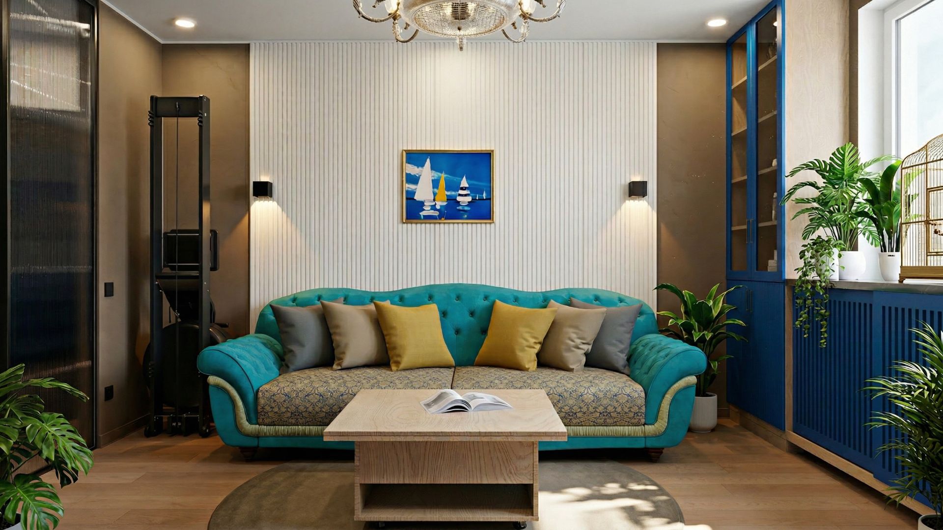 Гостиная в стиле ардеко в квартире: визуализация в SketchUp + Планоплан+Nano Banana 2