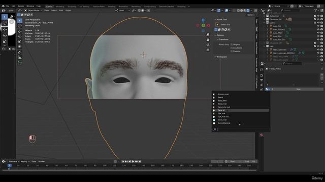 Cyborg Hard Surface Character Creation in Blender (8) 4 - Hair Eyebrows 2