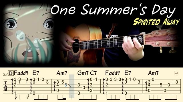 ONE SUMMER'S DAY Унесенные Призраками на Гитаре. Уроки Гитары. Ноты и табы Гитары Easy Fingerstyle