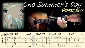 ONE SUMMER'S DAY Унесенные Призраками на Гитаре. Уроки Гитары. Ноты и табы Гитары Easy Fingerstyle