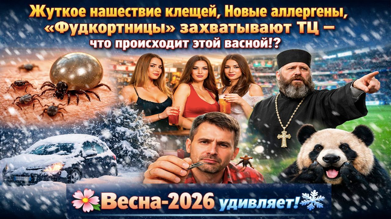 Шок-Весна: 140 клещей на мужике, снег в апреле, фудкортницы беснуются, тренер в рясе!