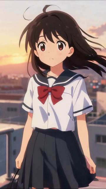 Солнечный закат с котом: Магия повседневной жизни #аниме #кот #приключения