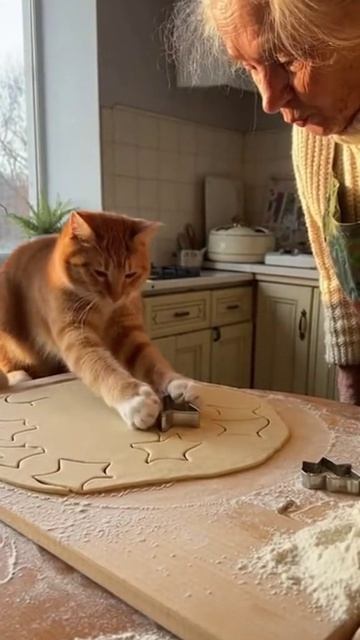 Кот готовит тесто