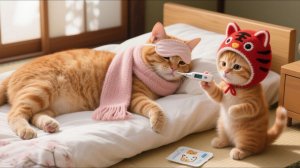 Трогательно до слез! Мама-кошка заболела от переутомления, а котёнок отвечает ей любовью