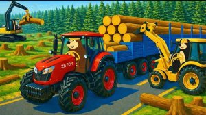 🐻🌲Рабочие-медведи передвигают гигантские бревна 🐻🌲 | Анимация сельскохозяйственной техники