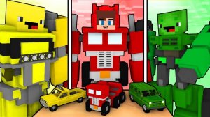 Джей Джей Красная машина Оптимус Прайм против Майки против Бананакида битва. Майнкрафт Мультик