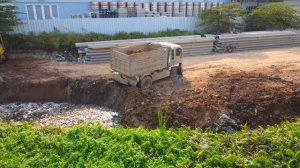 Ep5.Next Level Mighty Incredible Many 25Ton Trucks is Working Pour Trash Dirt In Water To Build Road