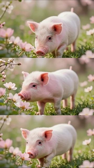 Милый поросёнок среди цветов #поросёнок #цветы #милота