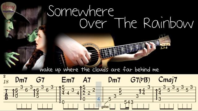 SOMEWHERE OVER THE RAINBOW на Гитаре. Уроки Гитары. Ноты и табы для Гитары Easy Fingerstyle смотреть онлайн