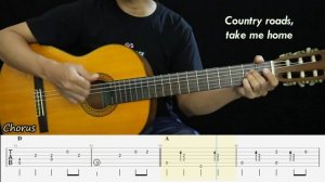 TAKE ME HOME COUNTRY ROADS John Denver на Гитаре. Уроки гитары. Ноты и Табы Гитары Yunus Guitarist