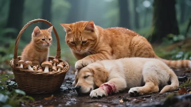 Мама Кошка 💕 спасают брошенного ЩЕНОЧКА, Кролика которые снова почувствовали материнскую любовь